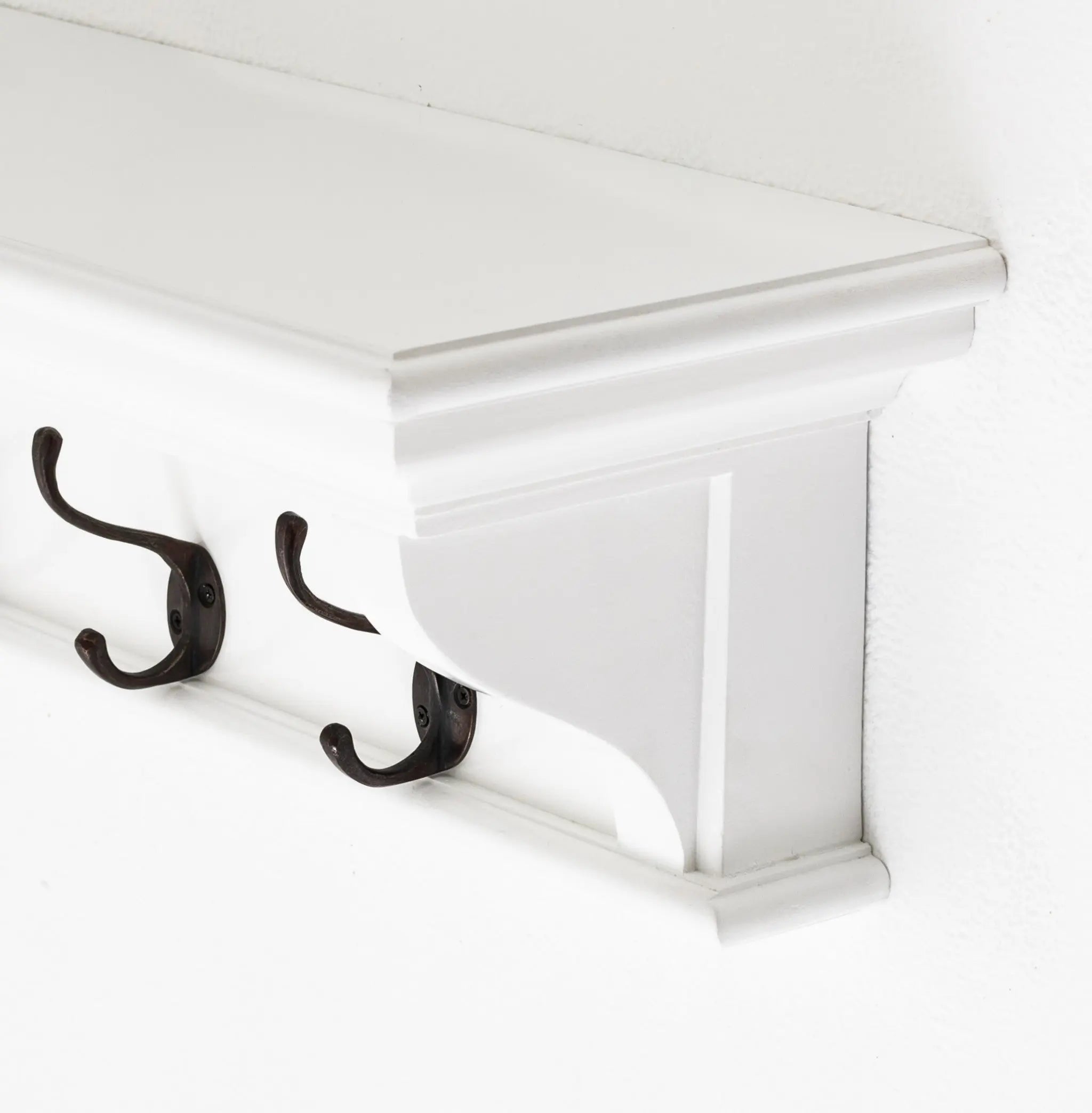 Classic White Wood Wide Four Hook Hanging Coat Rack Homeroots Organization