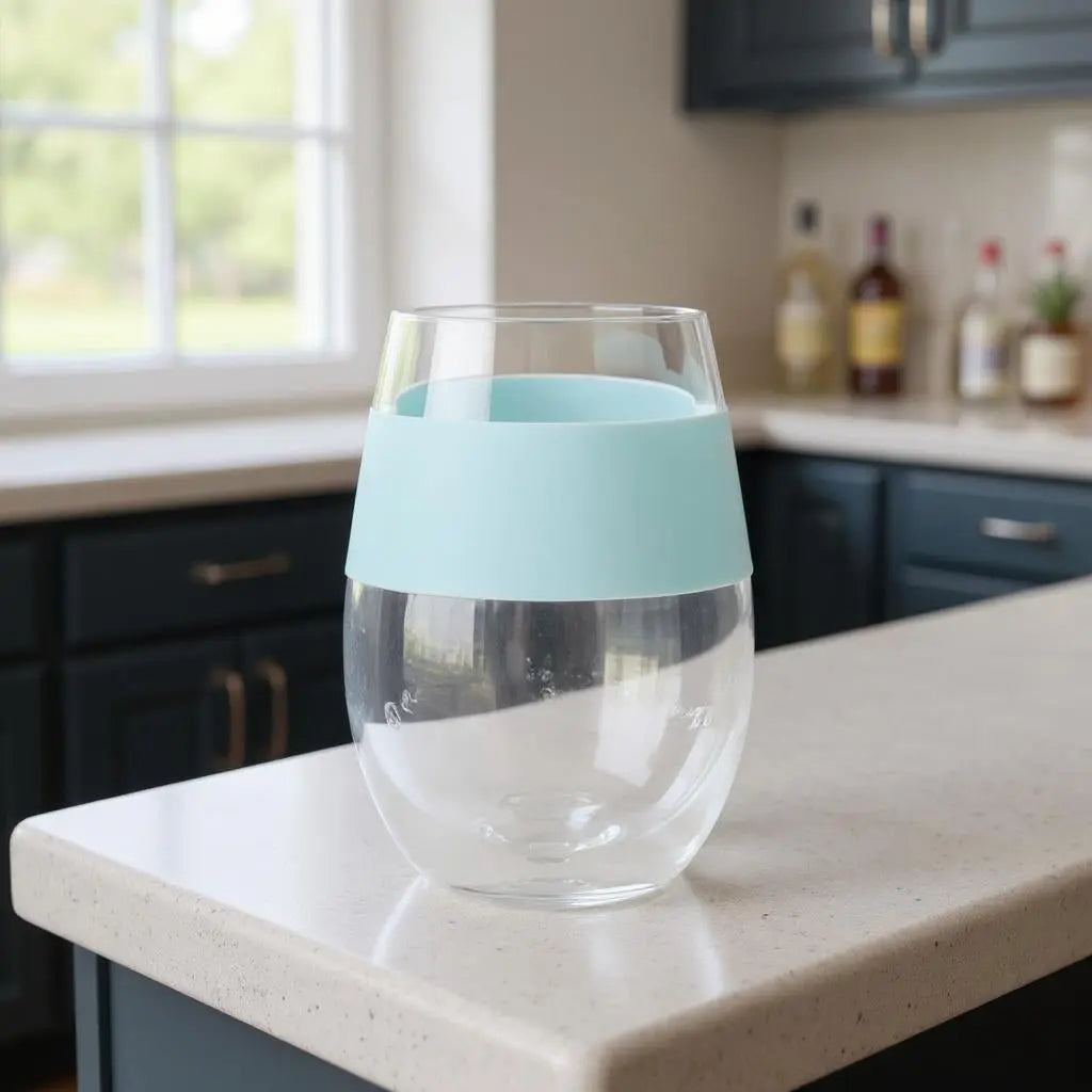 Clear And Blue Tritan Plastic Convex Curve Shape Stemless All Purpose Wine Glass Homeroots Kitchen & Dining