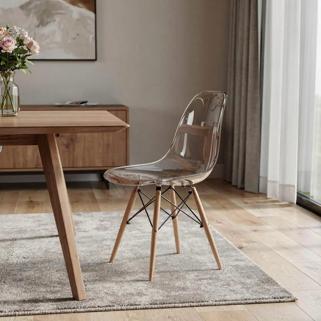 Clear And Natural Heavy Duty Plastic And Wood Dining Side Chair Homeroots Kitchen & Dining