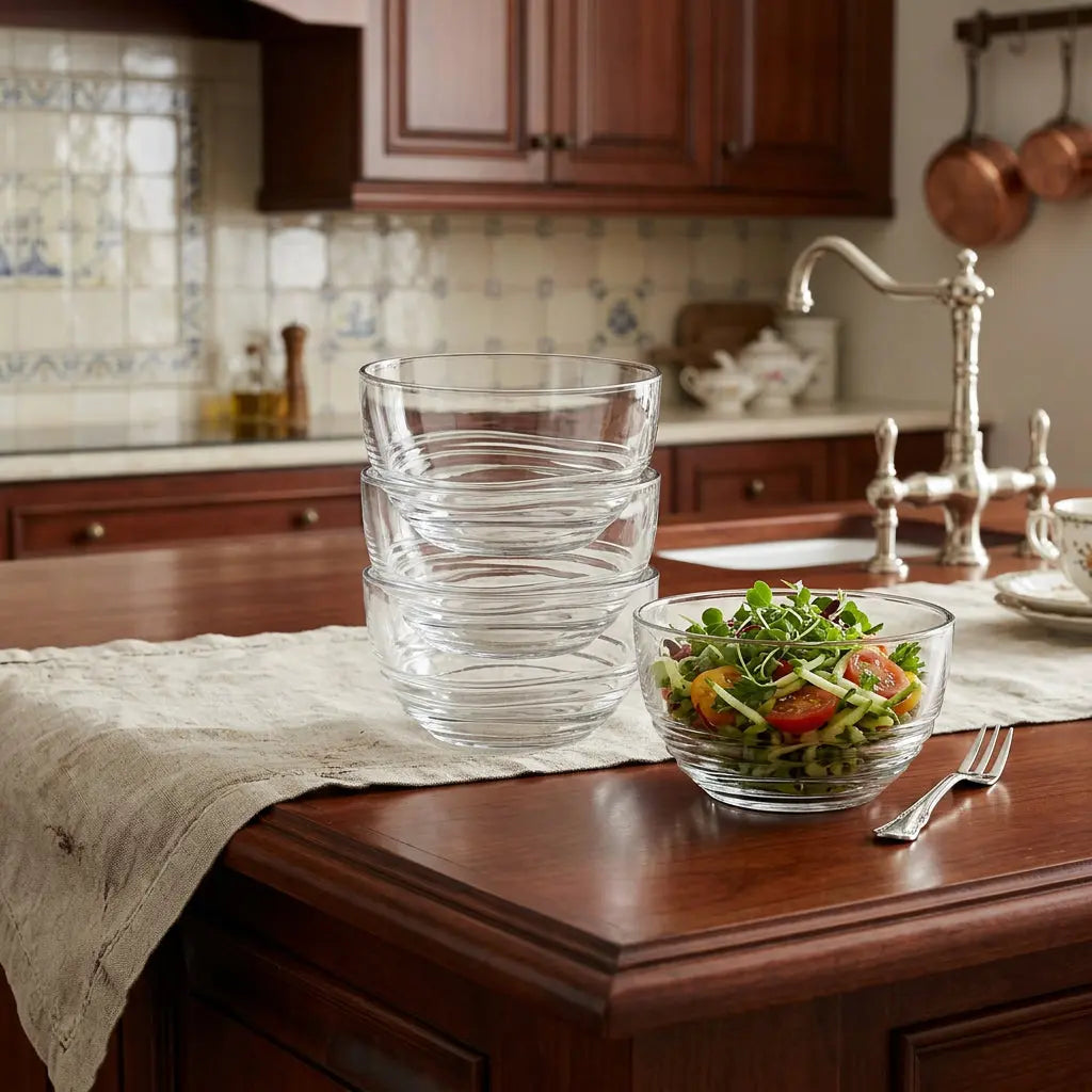 Clear Four Piece Round Swirl Acrylic Service For Four Bowl Set Homeroots Kitchen & Dining