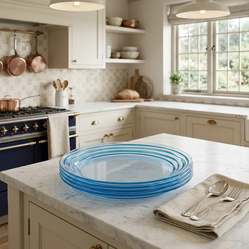 Clear and Blue Four Piece Swirl Acrylic Service For Four Dinner Plate Set Homeroots Kitchen & Dining