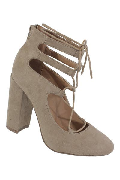 Closeout sale Yoki Womens Suede High Heel closed Pumps laced Yoki Fashion