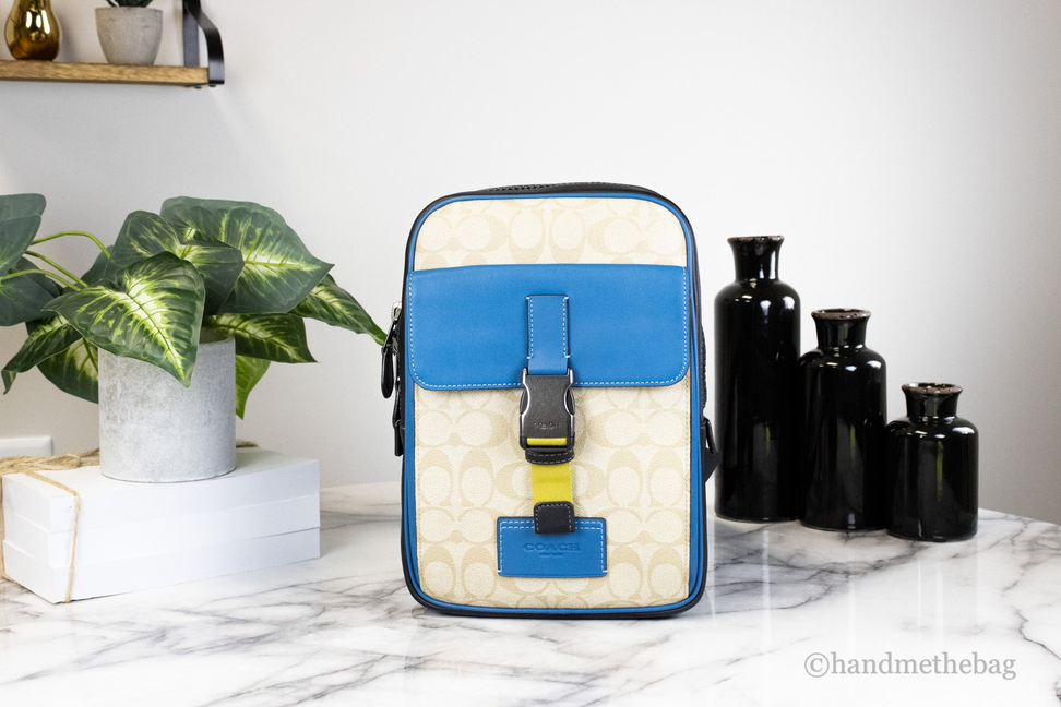 Coach Khaki Blue Jay Coated Canvas Colorblock Track Pack JV Deals