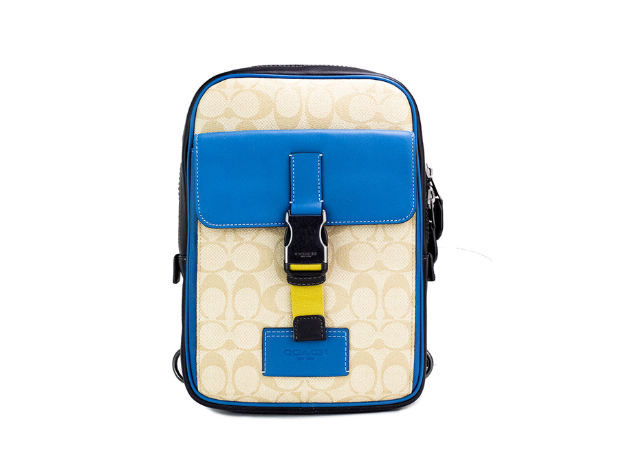 Coach Khaki Blue Jay Coated Canvas Colorblock Track Pack JV Deals