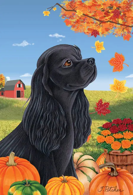 Cocker Spaniel Black - Tomoyo Pitcher Autumn Leaves Outdoor Flag Best of Breed