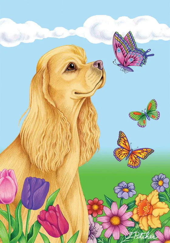 Cocker Spaniel Buff - Best of Breed Butterfly Garden Flag Best of Breed