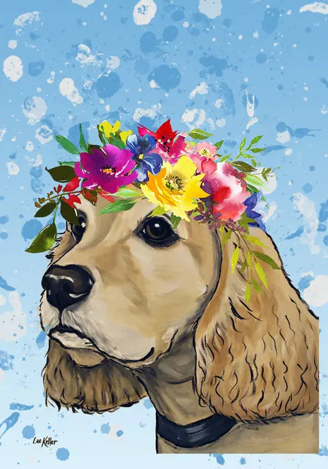 Cocker Spaniel Buff - Hippie Hound Studios Summer Crown  House and Garden Flags Best of Breed