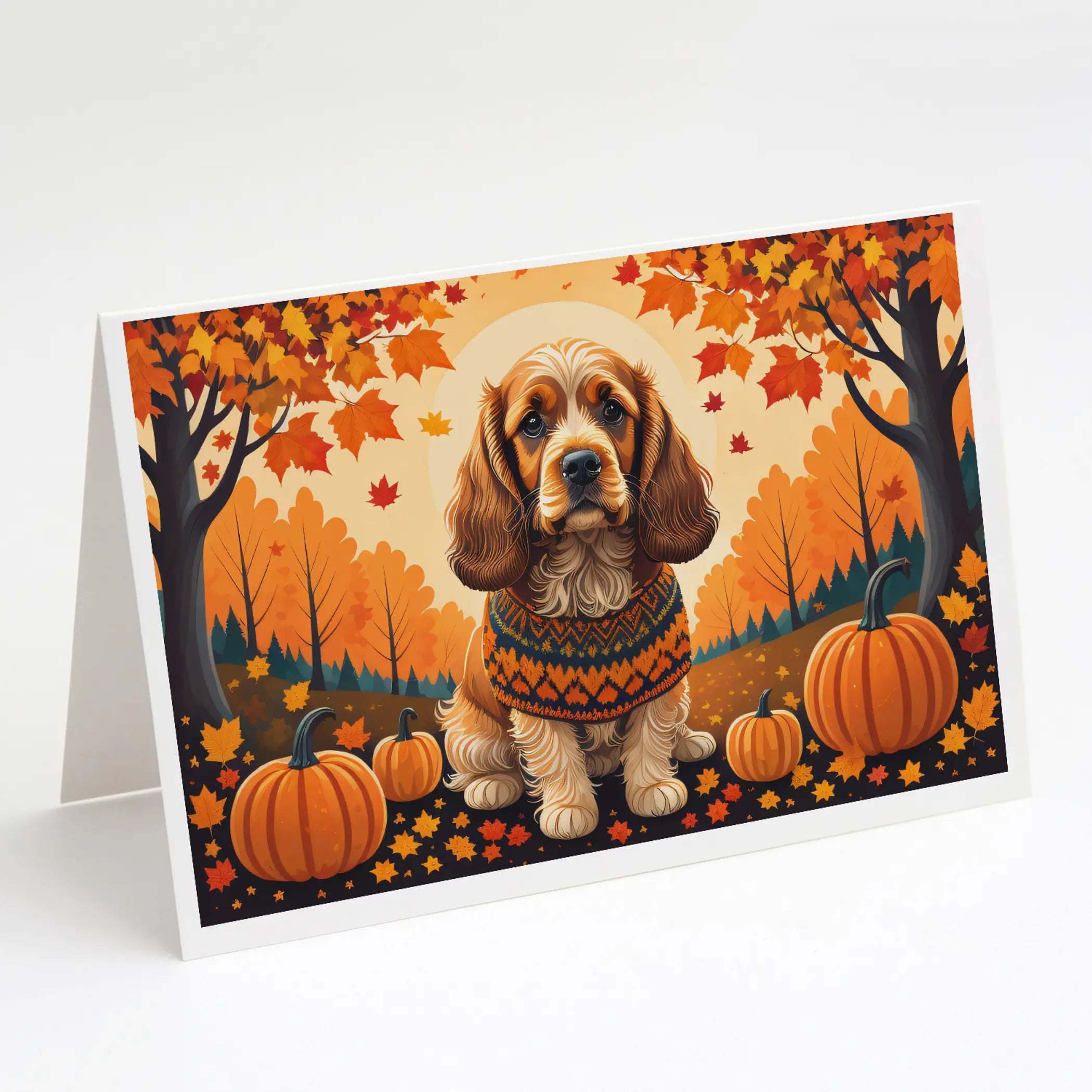 Cocker Spaniel Fall Greeting Cards Pack of 8 Caroline's Treasures