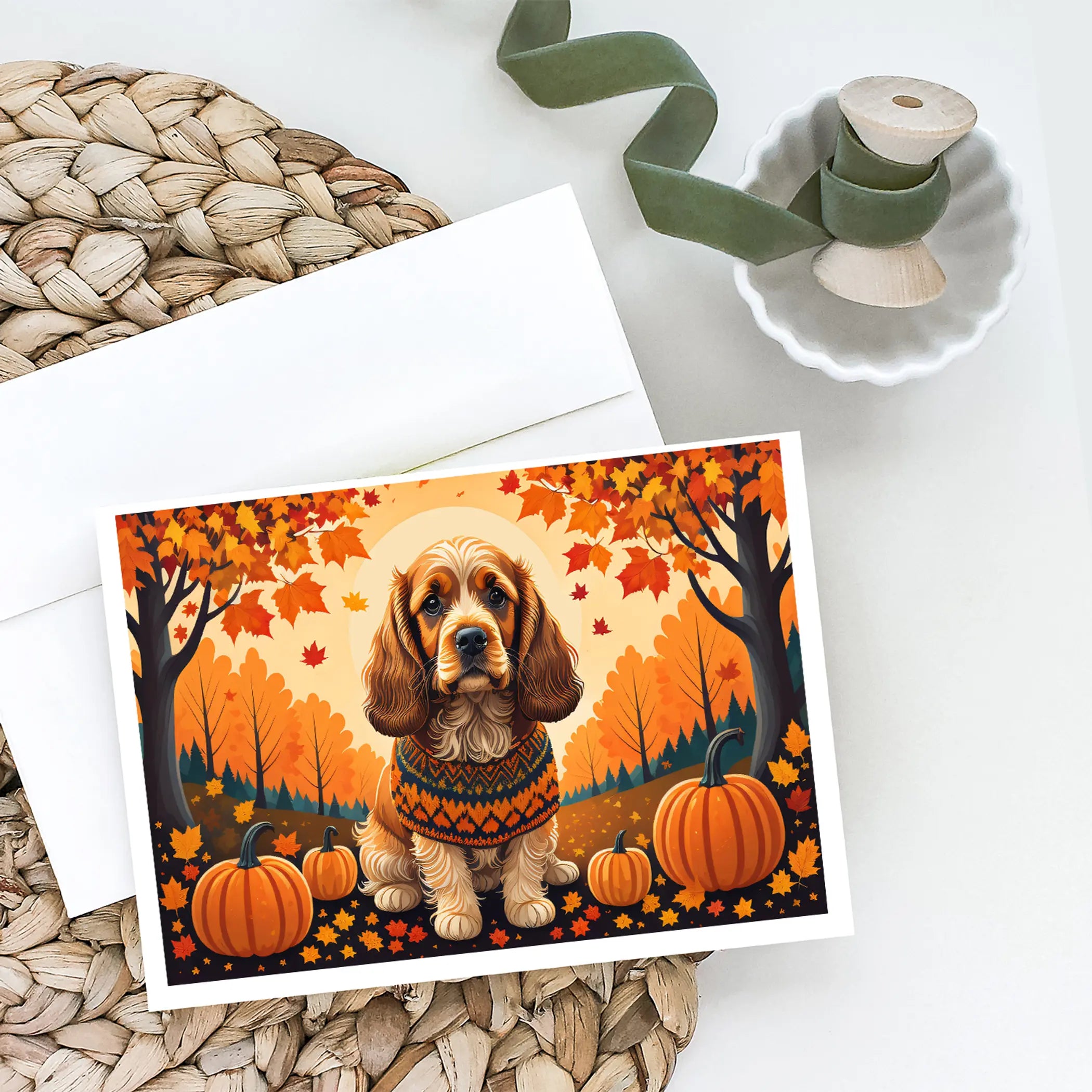 Cocker Spaniel Fall Greeting Cards Pack of 8 Caroline's Treasures