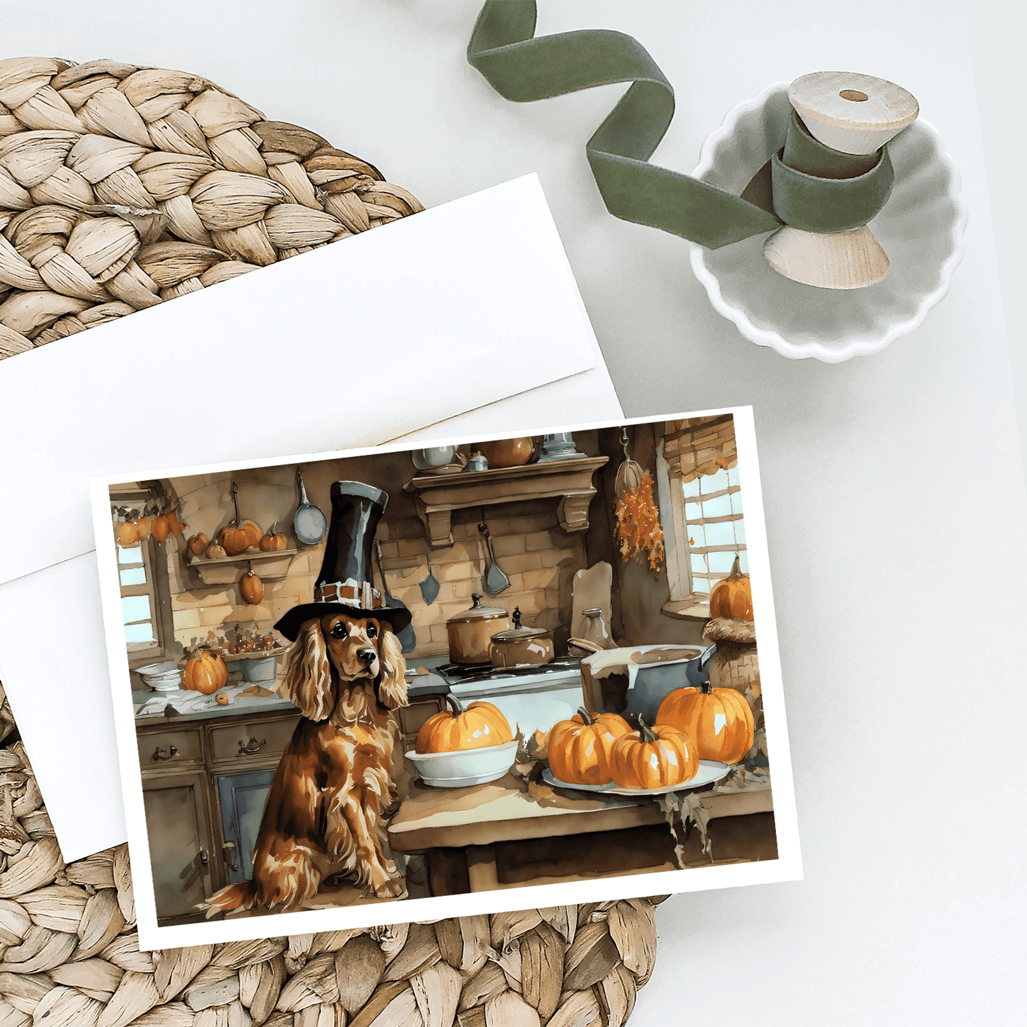 Cocker Spaniel Fall Kitchen Pumpkins Greeting Cards Pack of 8 Caroline's Treasures