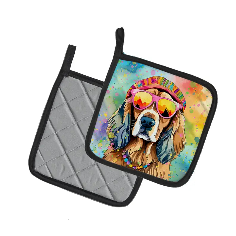 Cocker Spaniel Hippie Dawg Pair of Pot Holders Caroline's Treasures