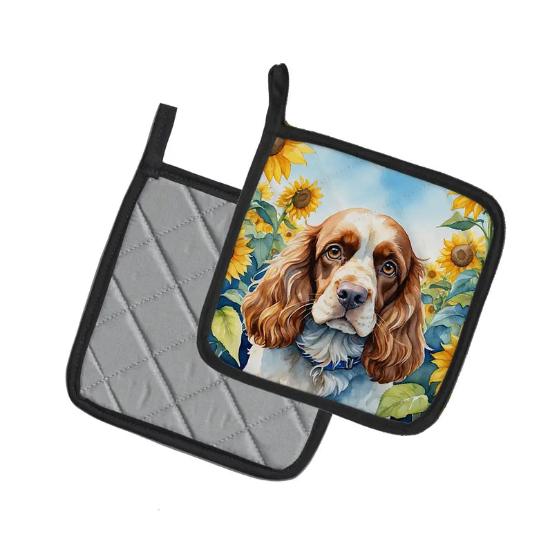 Cocker Spaniel in Sunflowers Pair of Pot Holders Caroline's Treasures