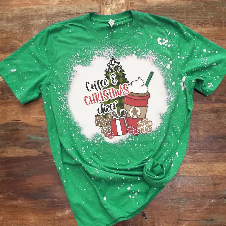 Coffee and Christmas Cheer Bleached Shirt CK's Boutique