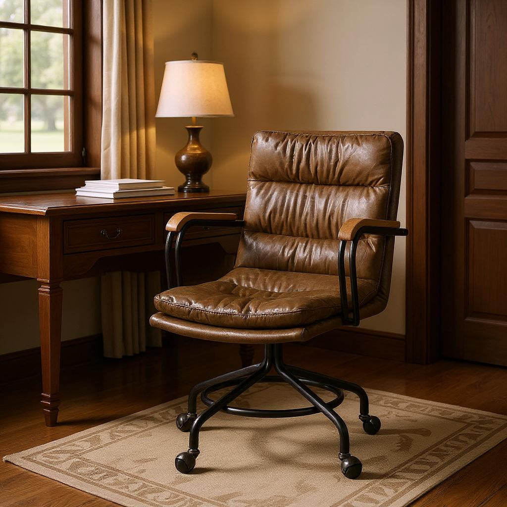 Coffee and Dark Brown Swivel Leather Rolling Executive Office Chair - GreatEagleInc