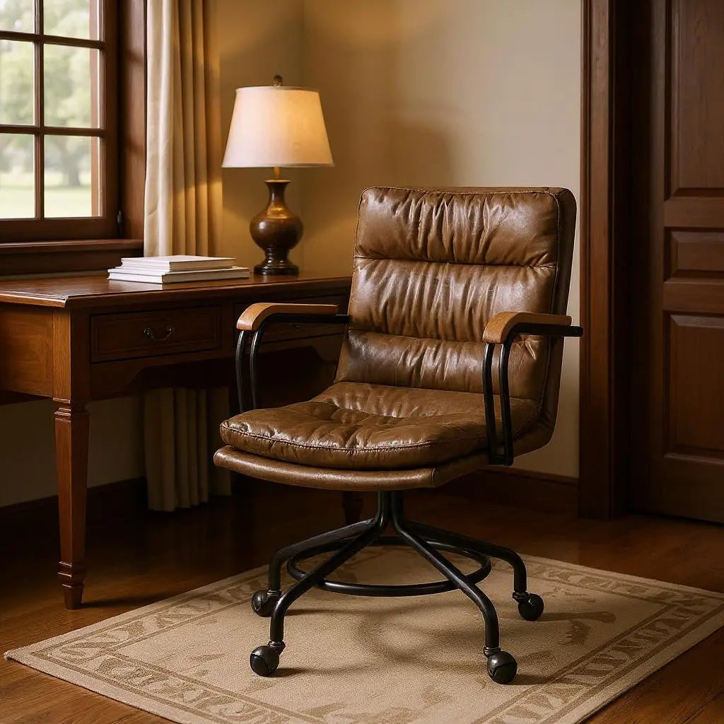 Coffee and Dark Brown Swivel Leather Rolling Executive Office Chair - GreatEagleInc