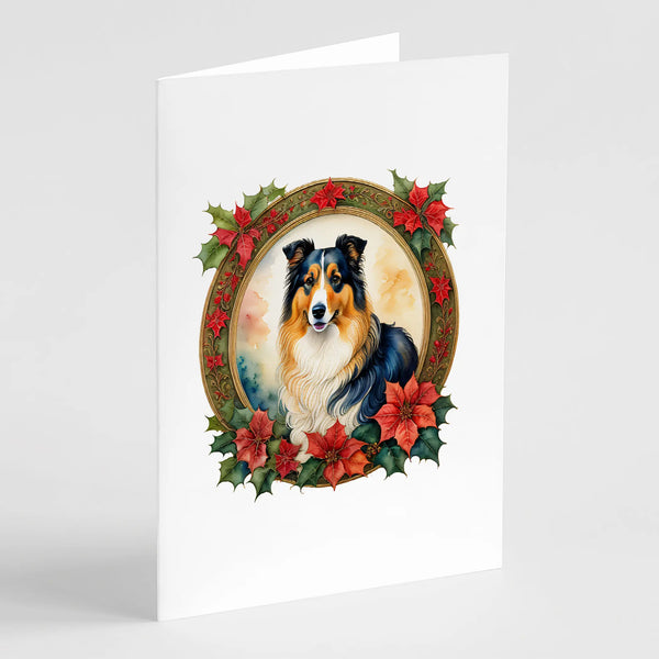 Collie Christmas Flowers Greeting Cards Pack of 8 Caroline's Treasures