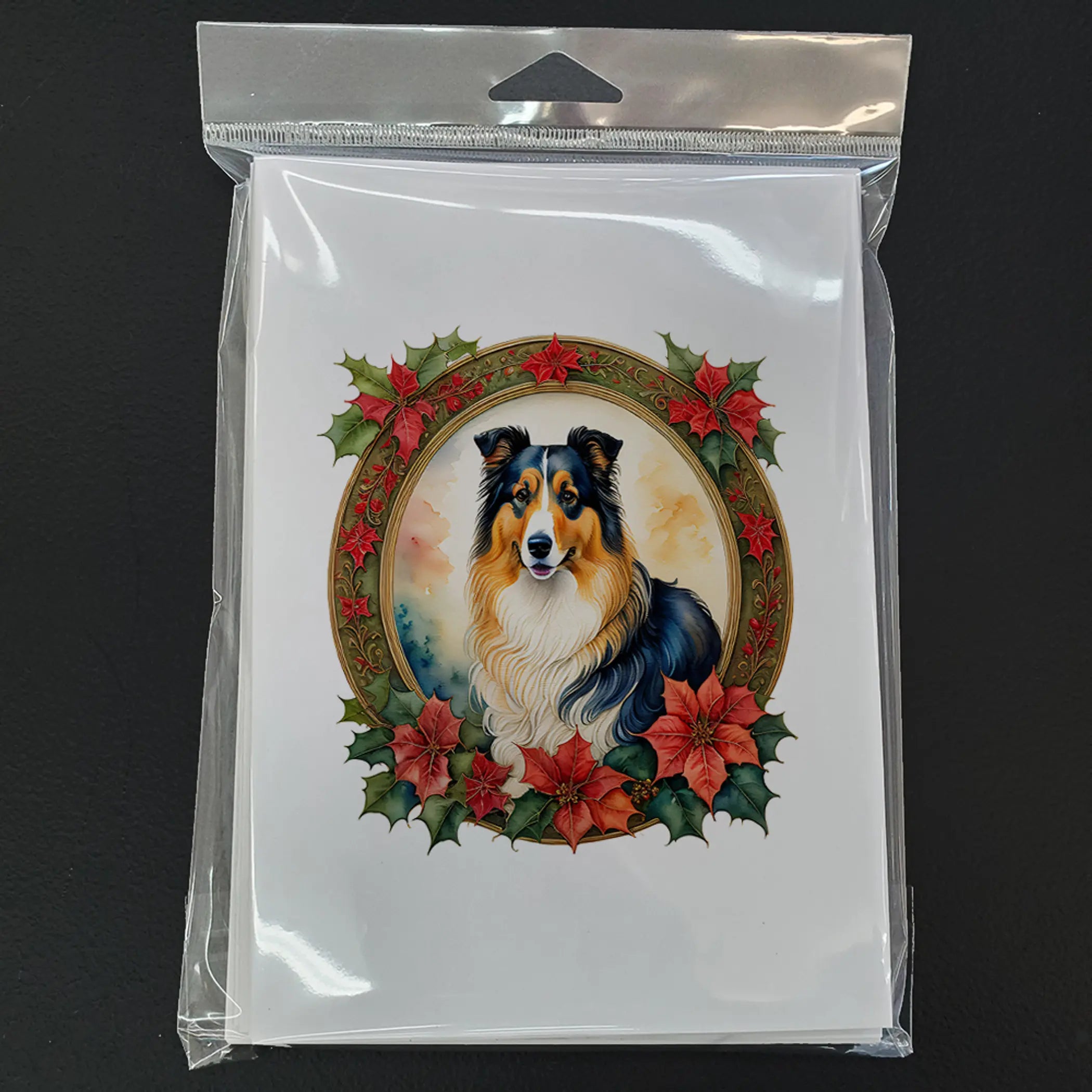 Collie Christmas Flowers Greeting Cards Pack of 8 Caroline's Treasures