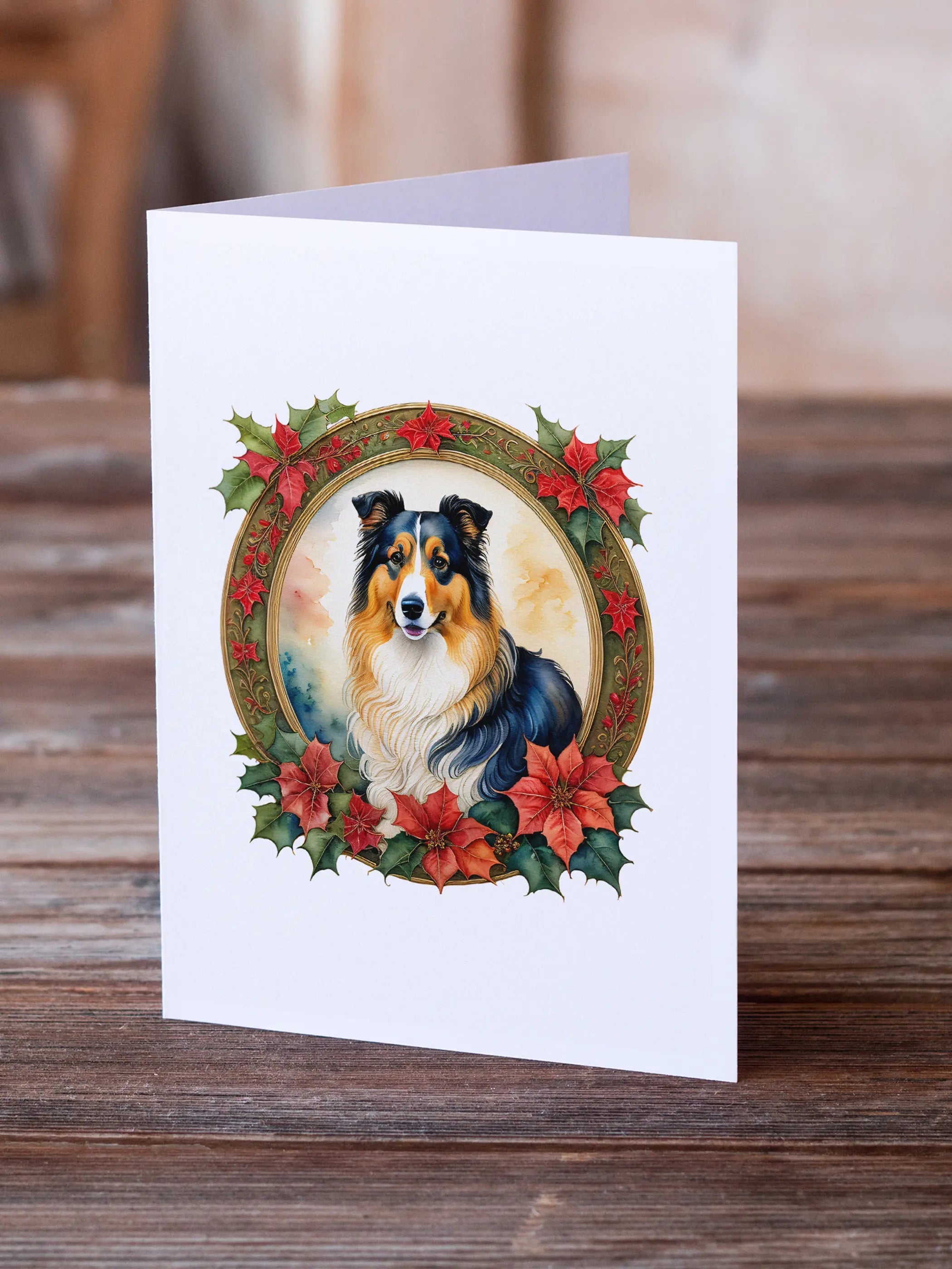 Collie Christmas Flowers Greeting Cards Pack of 8 Caroline's Treasures
