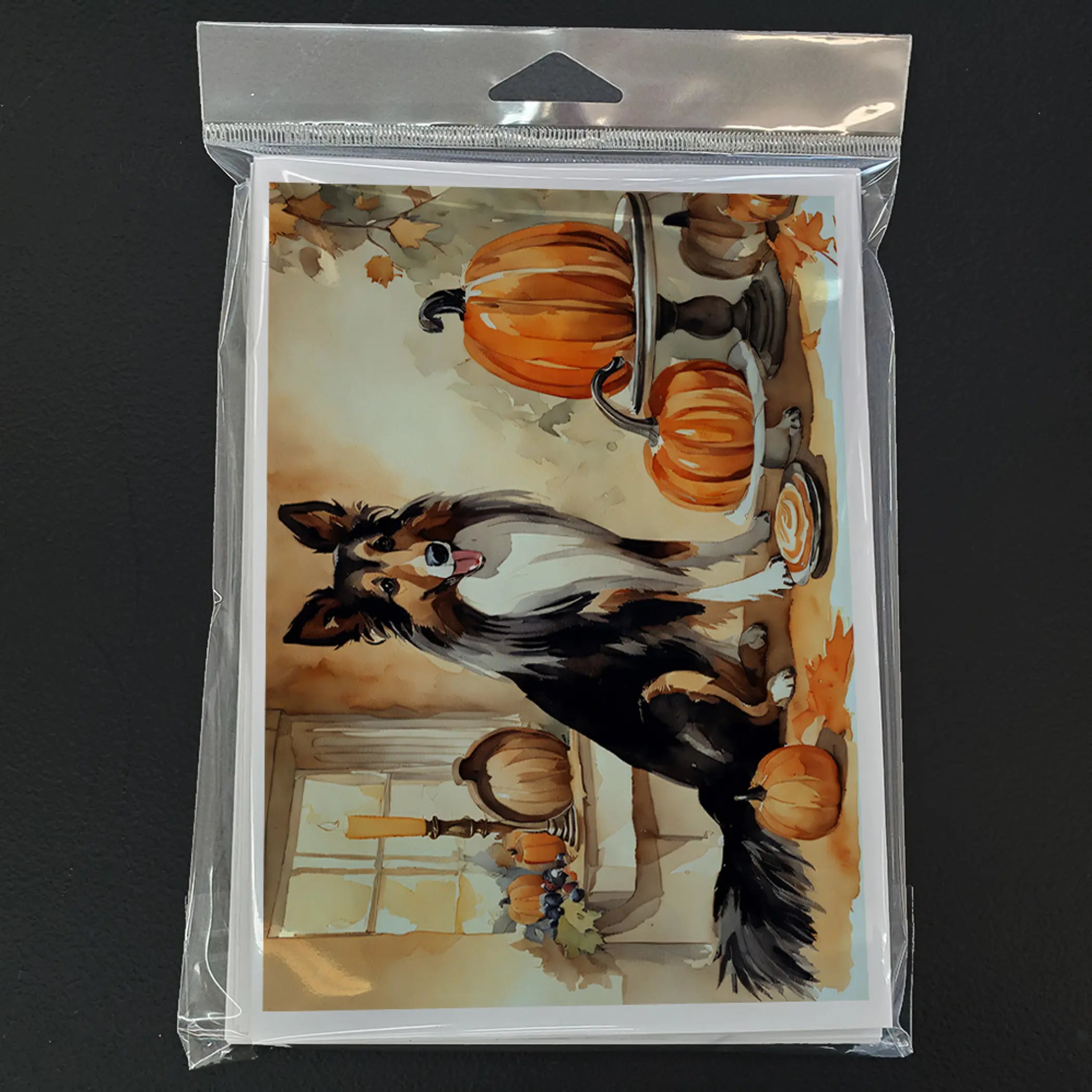 Collie Fall Kitchen Pumpkins Greeting Cards Pack of 8 Caroline's Treasures