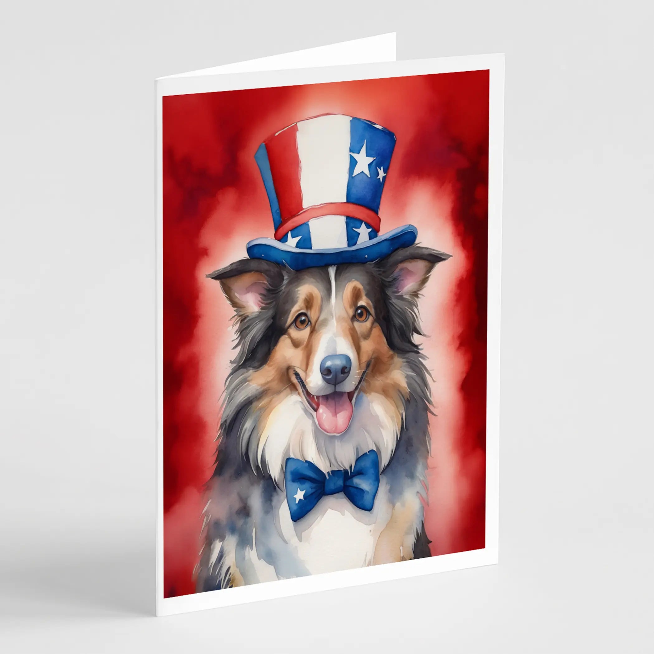Collie Patriotic American Greeting Cards Pack of 8 Caroline's Treasures
