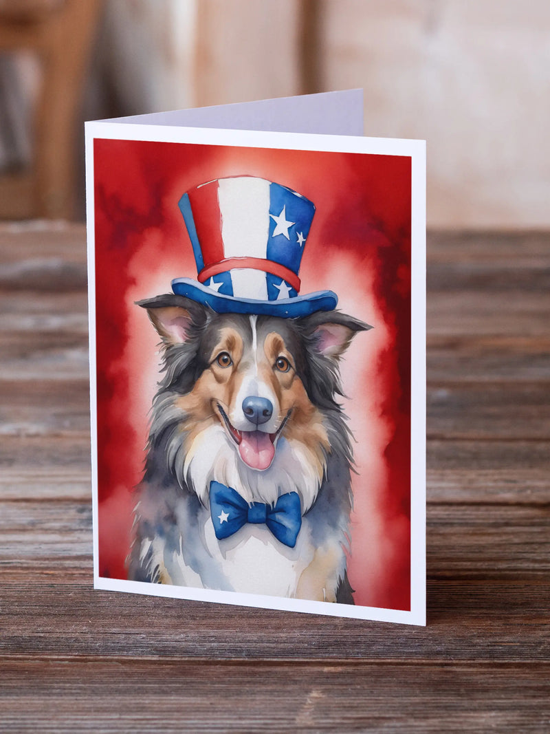 Collie Patriotic American Greeting Cards Pack of 8 Caroline's Treasures