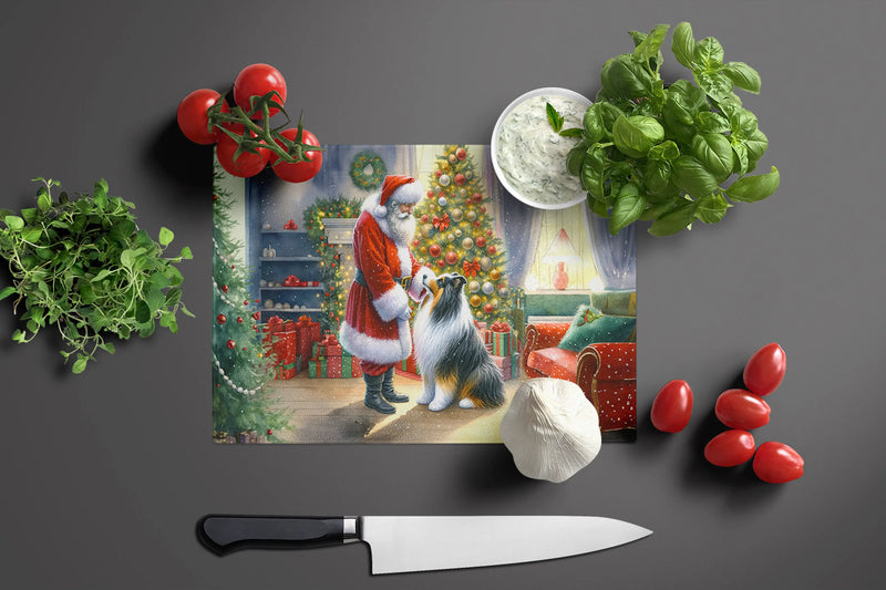 Collie and Santa Claus Glass Cutting Board Caroline's Treasures