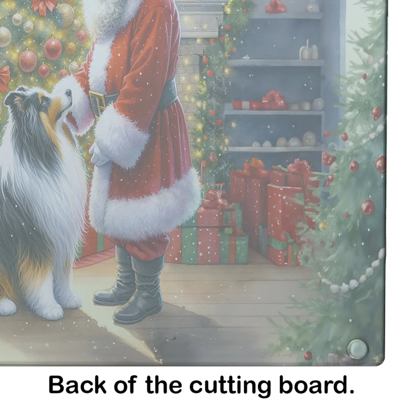 Collie and Santa Claus Glass Cutting Board Caroline's Treasures
