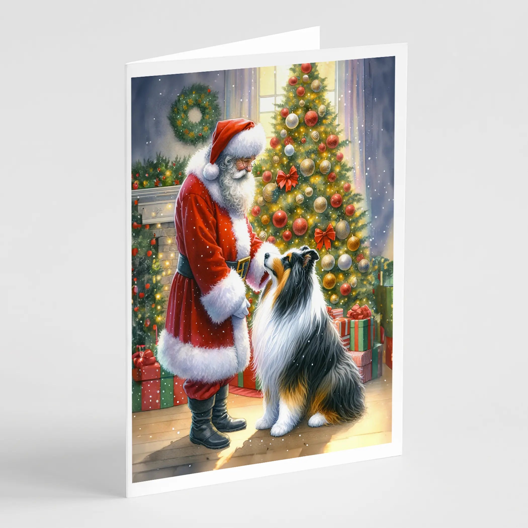 Collie and Santa Claus Greeting Cards Pack of 8 Caroline's Treasures