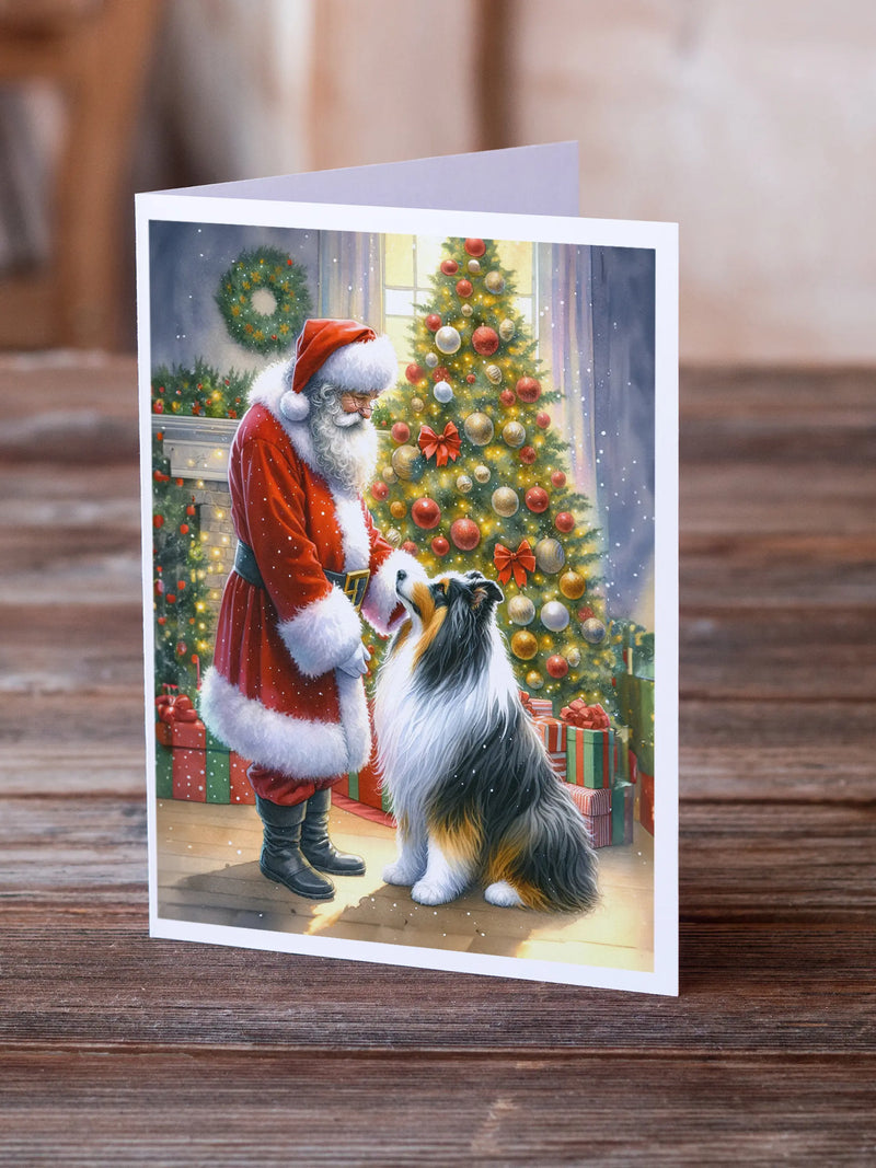Collie and Santa Claus Greeting Cards Pack of 8 Caroline's Treasures
