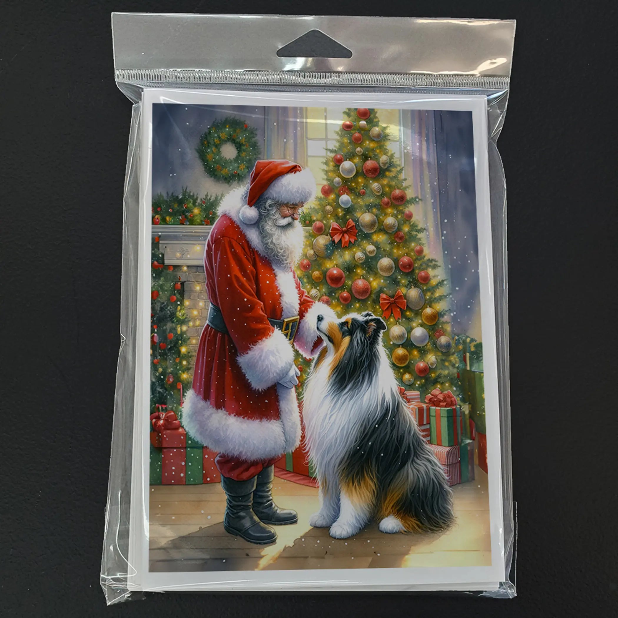 Collie and Santa Claus Greeting Cards Pack of 8 Caroline's Treasures