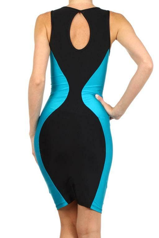 Color Block Hourglass Body-Con Dress With Cutout Back Blue SurelyMine