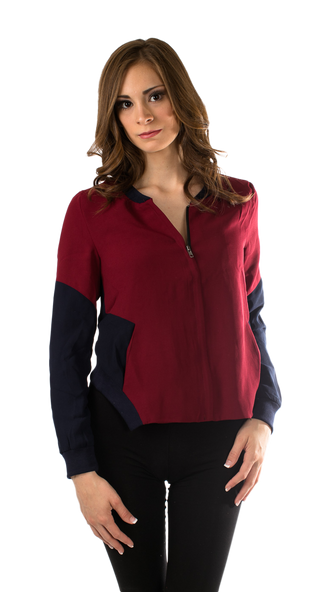 Color Block Stylish Blazer With Low Back SurelyMine