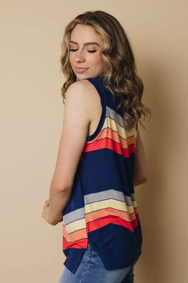 Colorblock Stripes Tank Top Stay Warm in Style