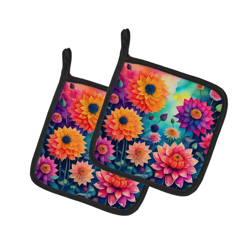 Colorful Chrysanthemums Pair of Pot Holders Caroline's Treasures