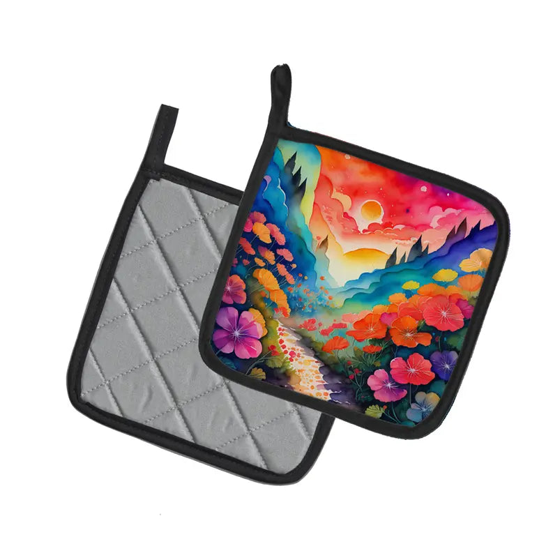 Colorful Geraniums Pair of Pot Holders Caroline's Treasures