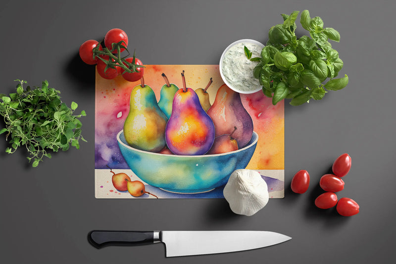 Colorful Pears Glass Cutting Board Caroline's Treasures