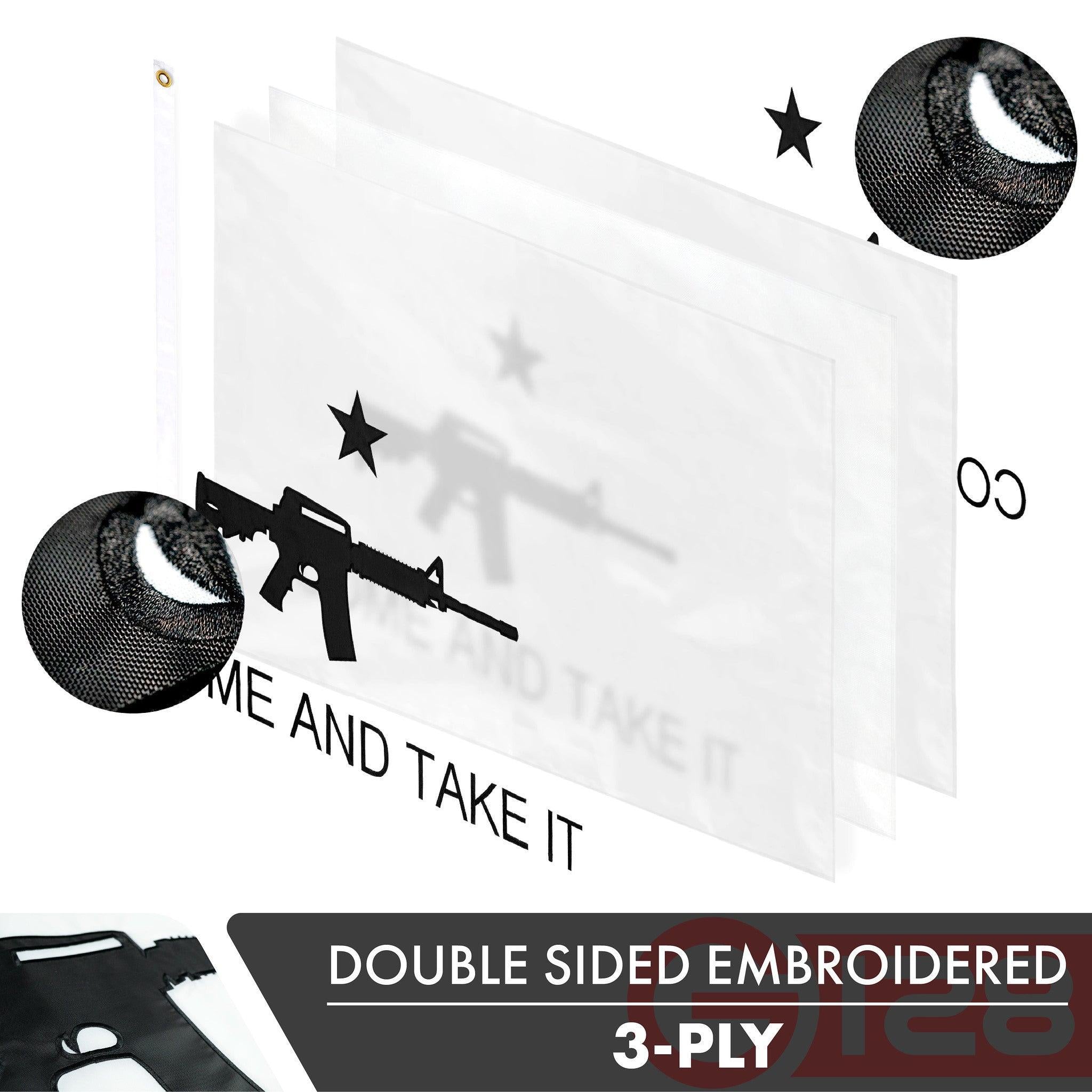 Come and Take It (Rifle) Flag 3x5 Ft 5-Pack Double-sided Embroidered Polyester By G128 - GreatEagleInc