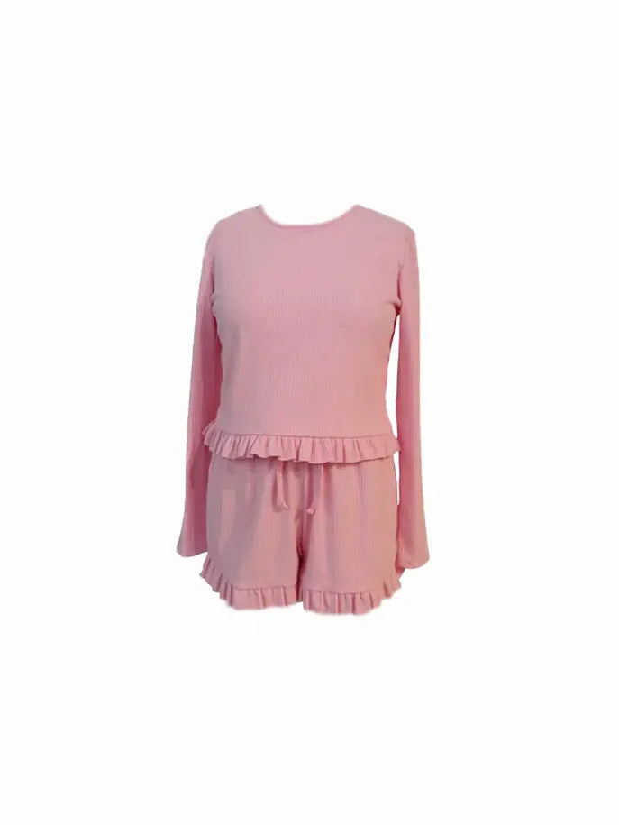 Comfy Basics Ruffle Top and Shorts Set Tru Luv