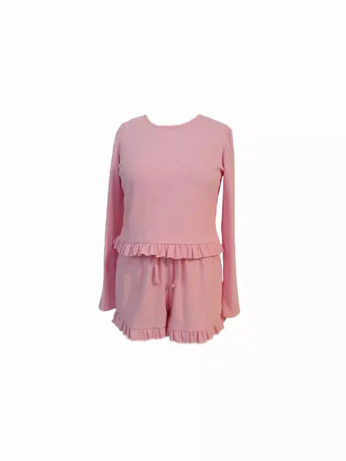Comfy Basics Ruffle Top and Shorts Set Tru Luv