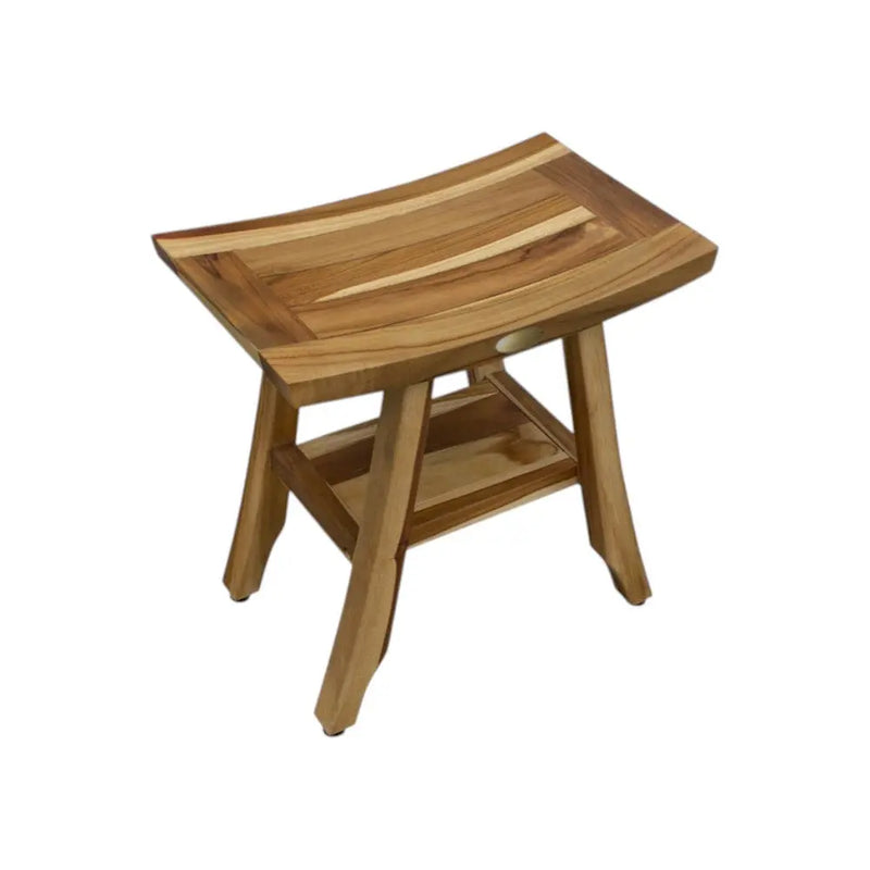 Compact Rectangular Teak Shower Outdoor Bench With Shelf In Natural Finish Homeroots Bed & Bath
