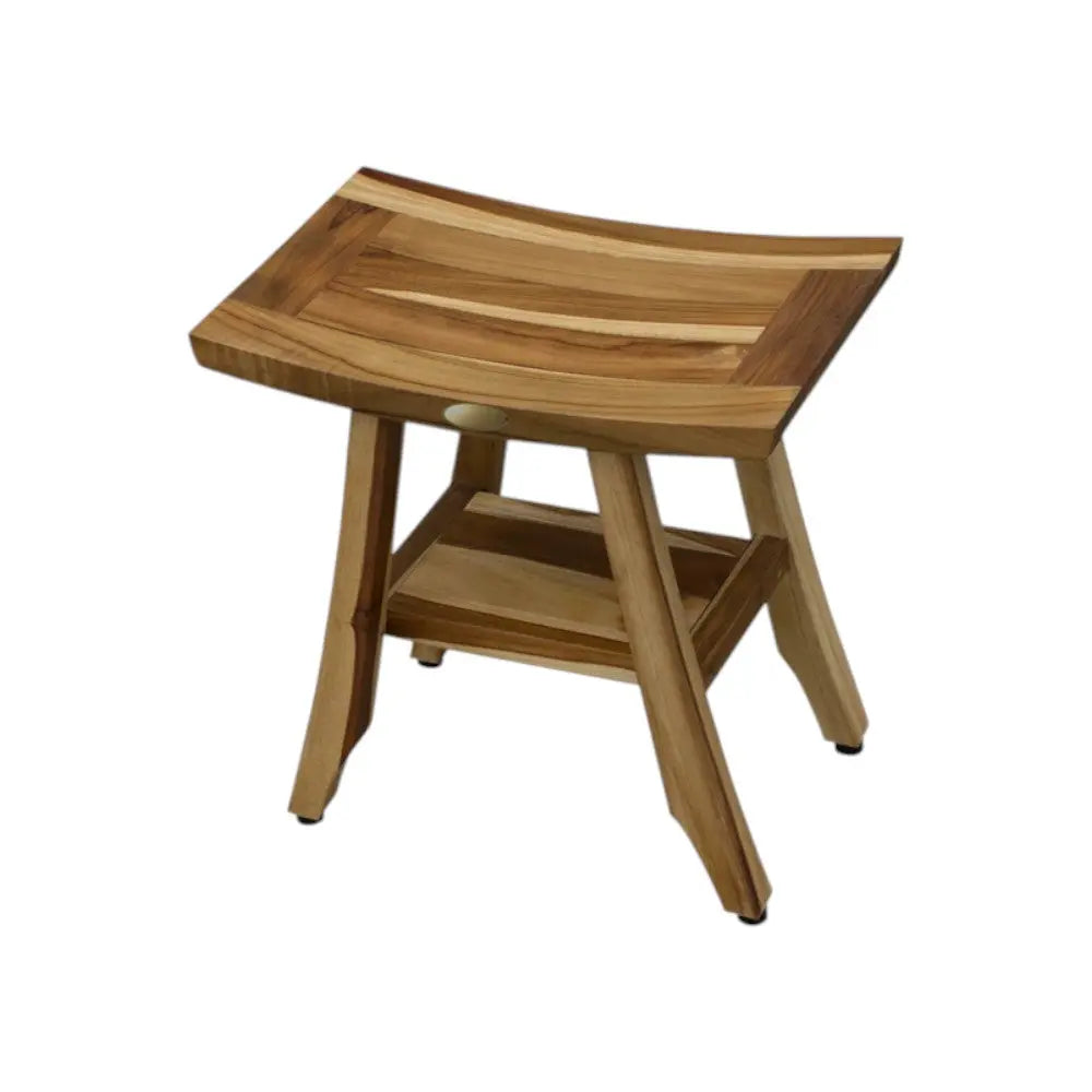 Compact Rectangular Teak Shower Outdoor Bench With Shelf In Natural Finish Homeroots Bed & Bath