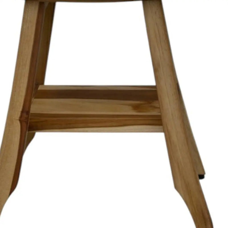 Compact Rectangular Teak Shower Outdoor Bench With Shelf In Natural Finish Homeroots Bed & Bath