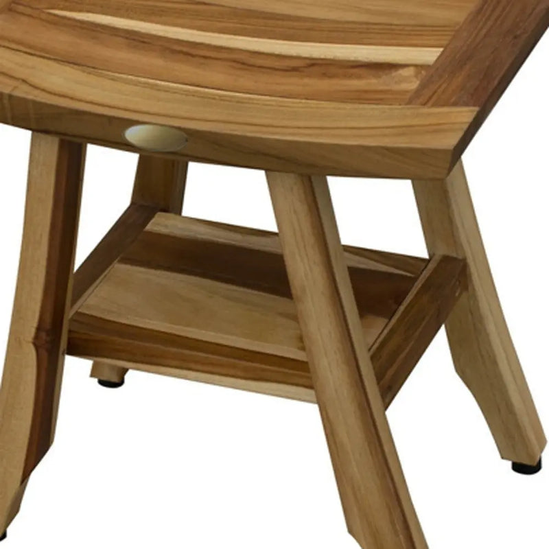 Compact Rectangular Teak Shower Outdoor Bench With Shelf In Natural Finish Homeroots Bed & Bath