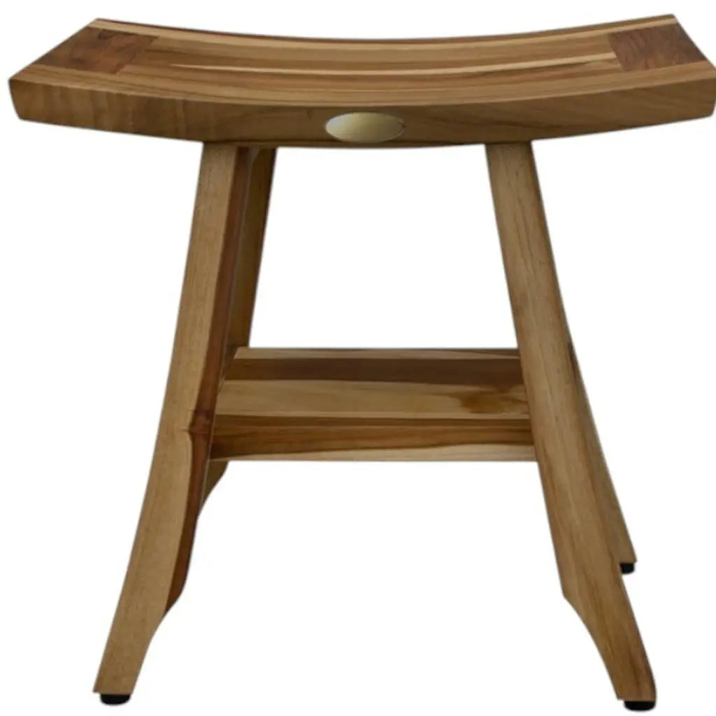 Compact Rectangular Teak Shower Outdoor Bench With Shelf In Natural Finish Homeroots Bed & Bath