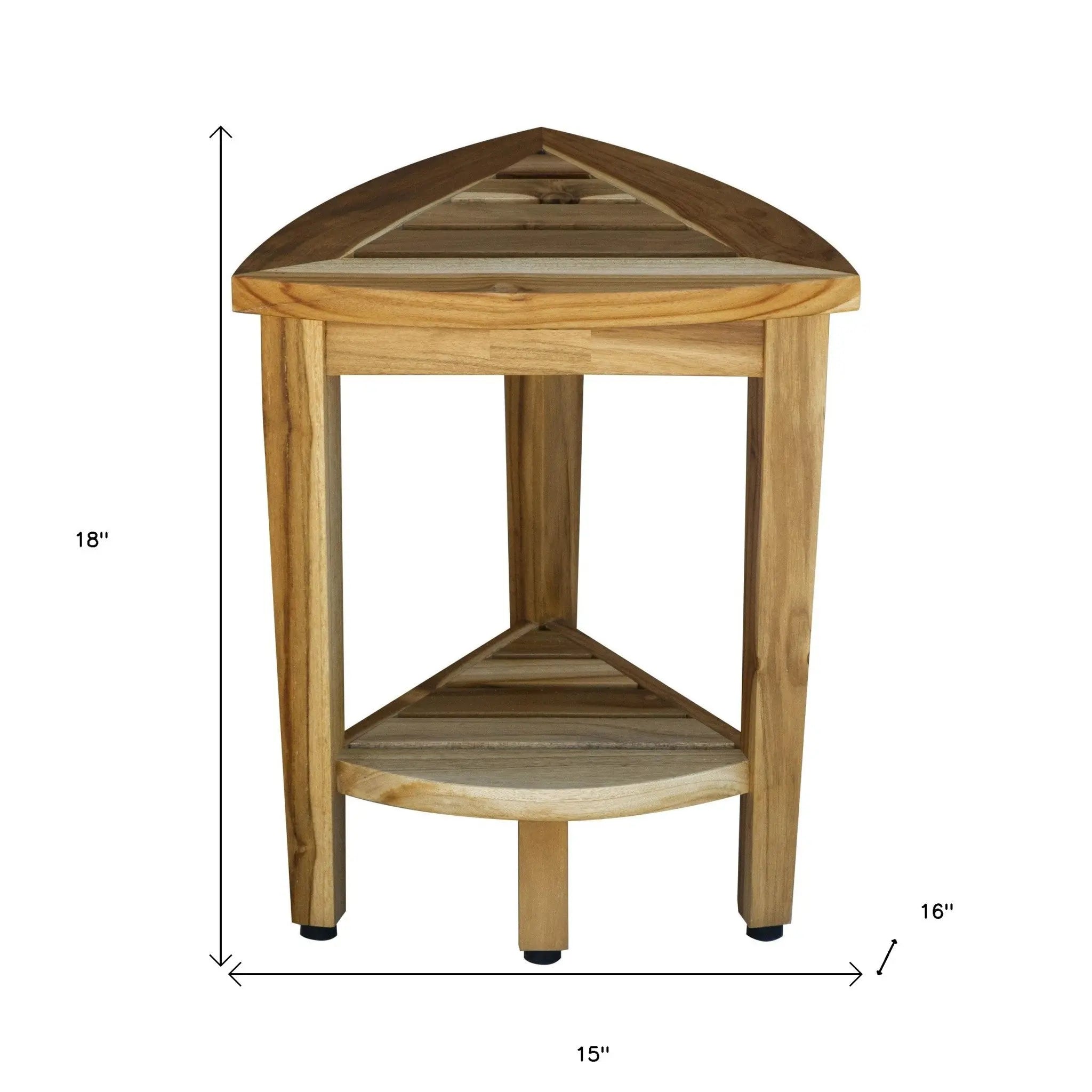Compact Teak Corner Shower Or Outdoor Bench With Shelf In Natural Finish Homeroots Bed & Bath