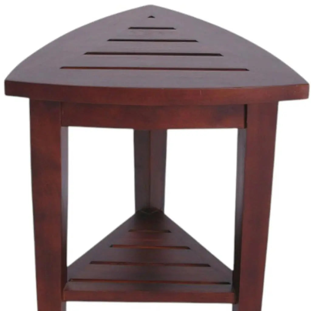 Compact Teak Corner Shower  Outdoor Bench With Shelf In Brown Finish Homeroots Bed & Bath