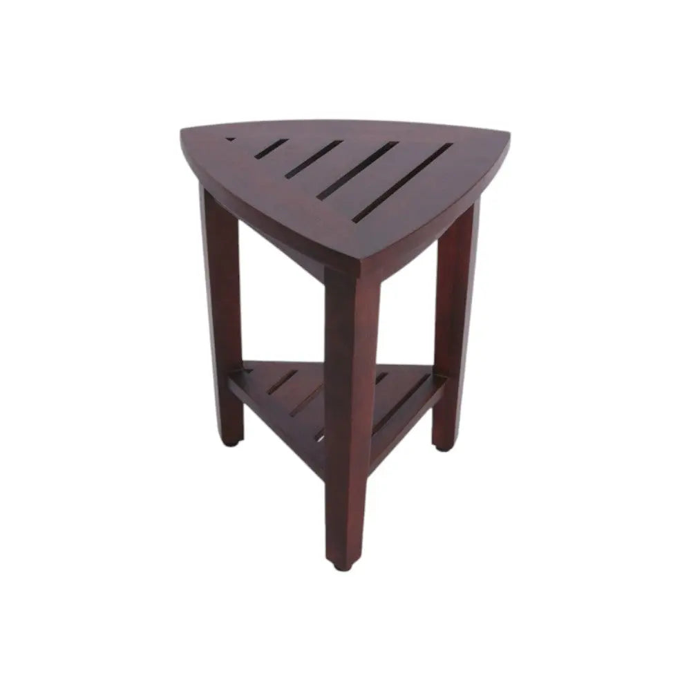 Compact Teak Corner Shower  Outdoor Bench With Shelf In Brown Finish Homeroots Bed & Bath