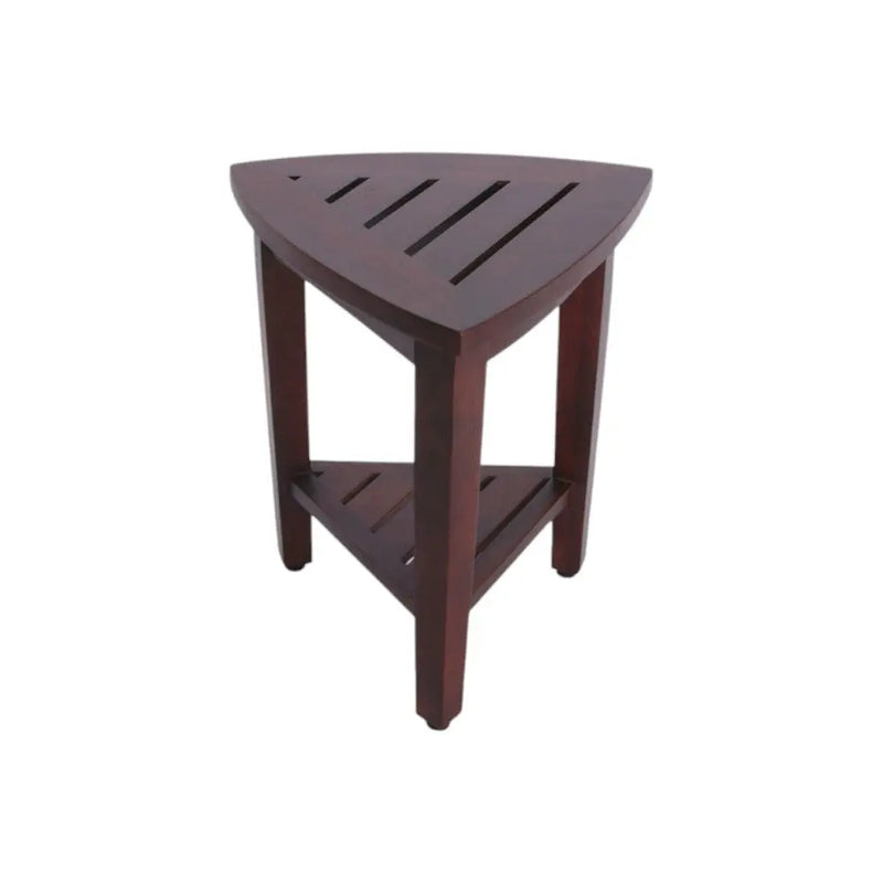 Compact Teak Corner Shower  Outdoor Bench With Shelf In Brown Finish Homeroots Bed & Bath