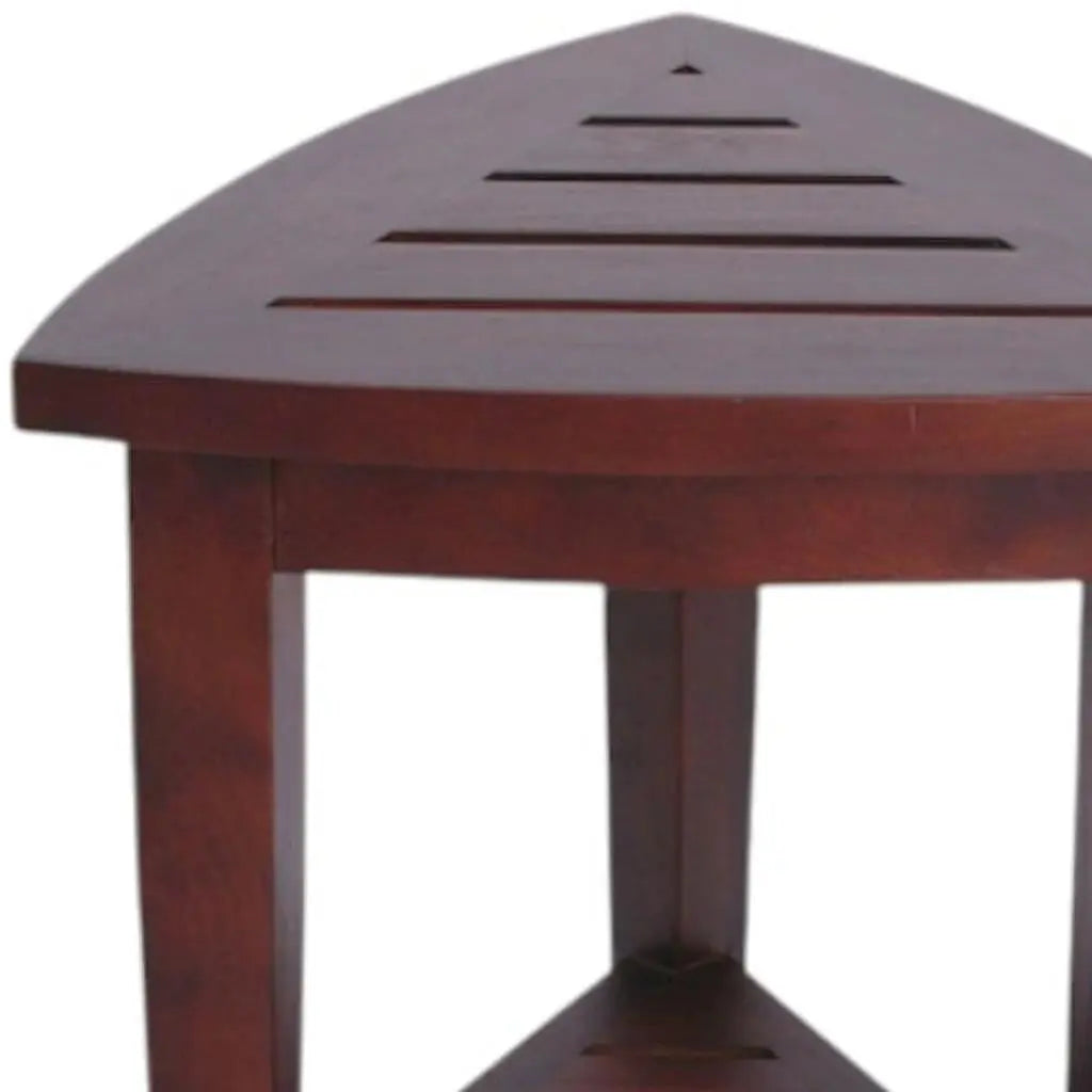 Compact Teak Corner Shower  Outdoor Bench With Shelf In Brown Finish Homeroots Bed & Bath