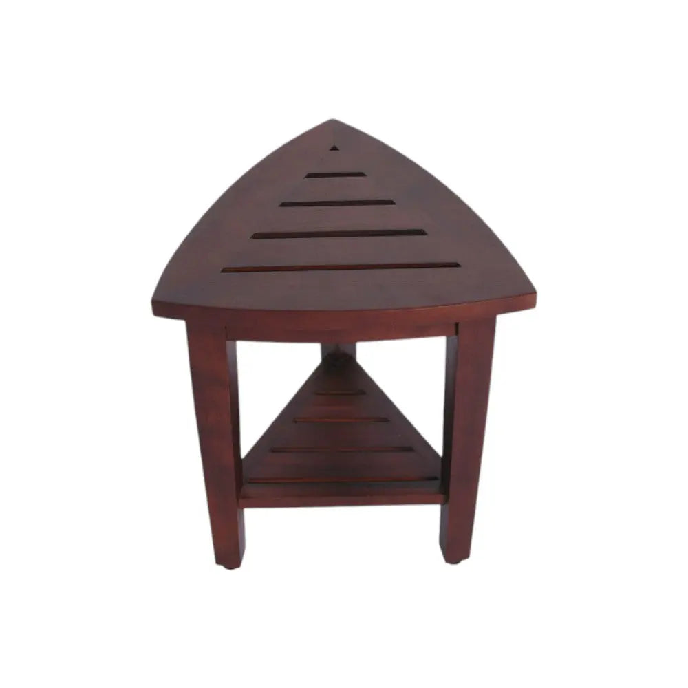 Compact Teak Corner Shower  Outdoor Bench With Shelf In Brown Finish Homeroots Bed & Bath